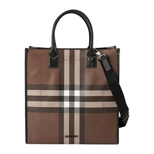 Burberry Check Leather Tote Bag Brown